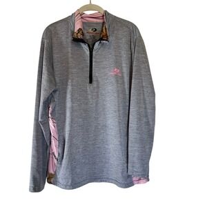 Mossy Oak Women Pink‎ Camo Quarter Zip Long Sleeve Pullover Athletic Top Large